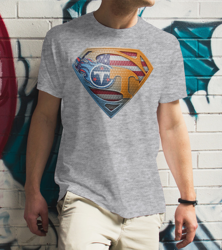 Tennessee Titans Superman Logo With American Flag Pattern T-Shirt