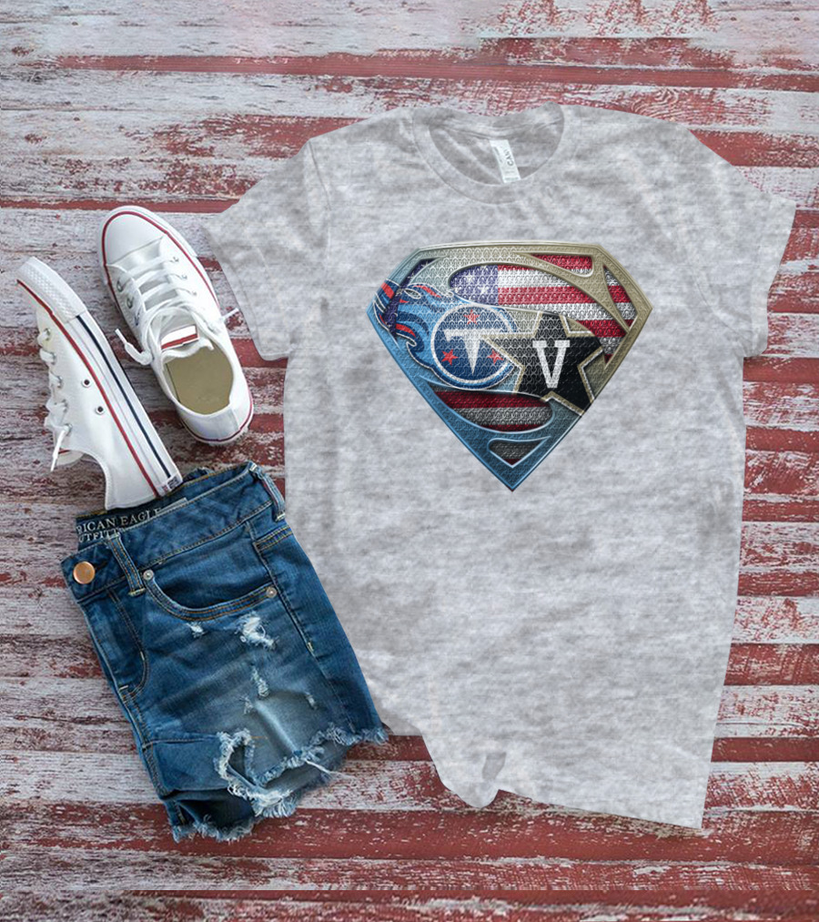 Tennessee Titans Usa Flag Shield Logo Superhero V T-Shirt