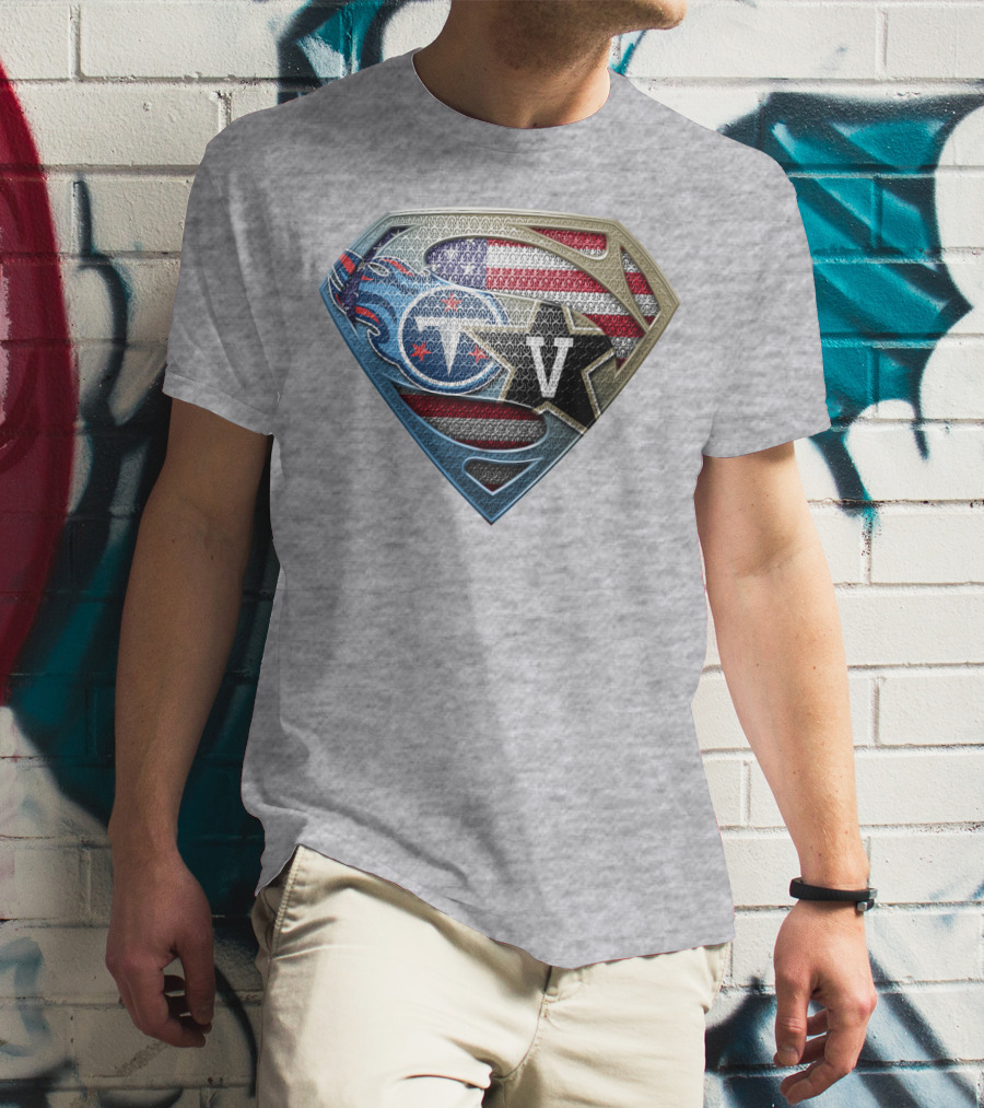 Tennessee Titans Usa Flag Shield Logo Superhero V T-Shirt