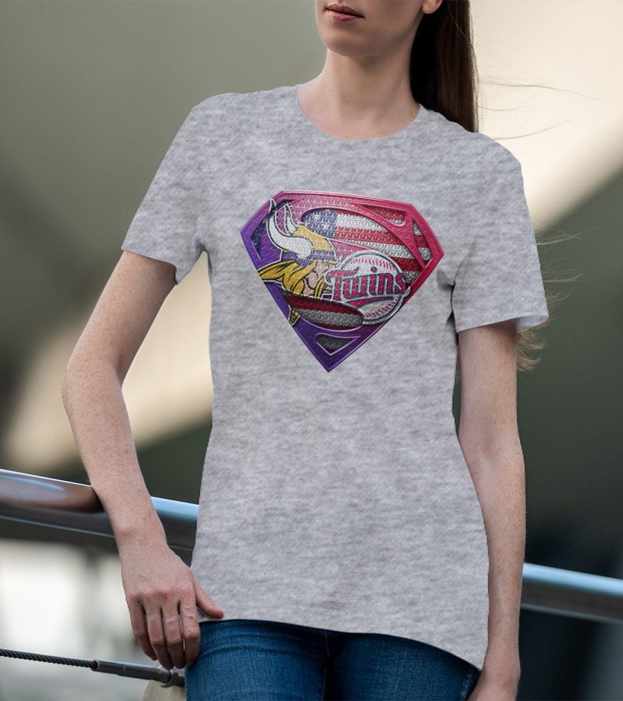 Minnesota Twins Vikings American Flag Superman T-Shirt