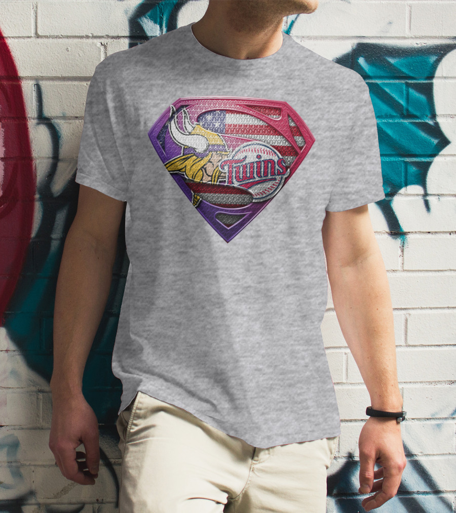 Minnesota Twins Vikings American Flag Superman T-Shirt