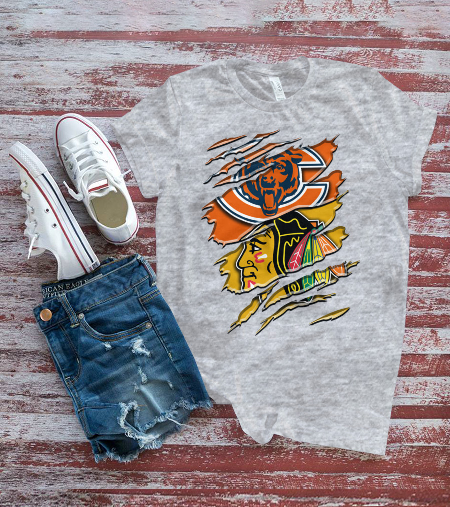 Chicago Bears And Blackhawks Torn T-Shirt