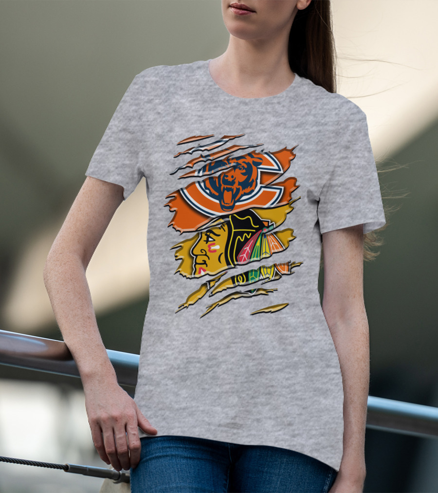 Chicago Bears And Blackhawks Torn T-Shirt
