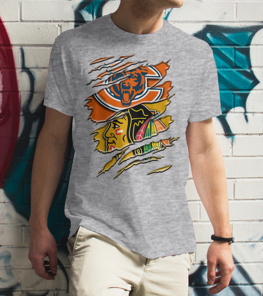 Chicago Bears And Blackhawks Torn T-Shirt