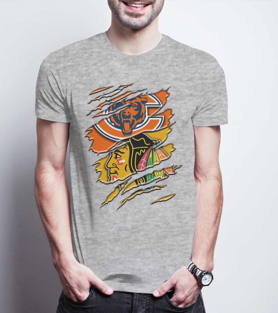 Chicago Bears And Blackhawks Torn T-Shirt
