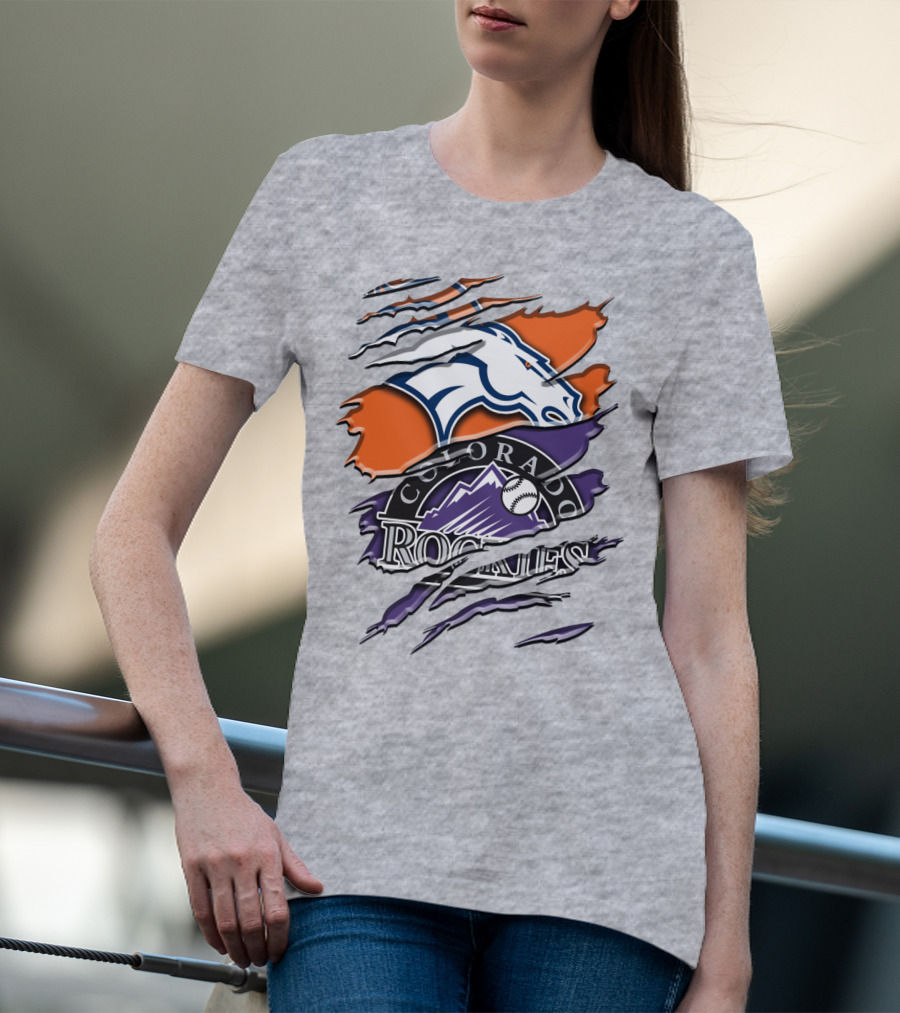 Denver Broncos Colorado Rockies Logos Torn Rah 018 T-Shirt