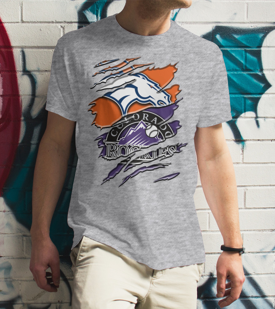 Denver Broncos Colorado Rockies Logos Torn Rah 018 T-Shirt