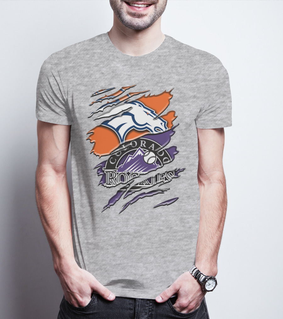 Denver Broncos Colorado Rockies Logos Torn Rah 018 T-Shirt