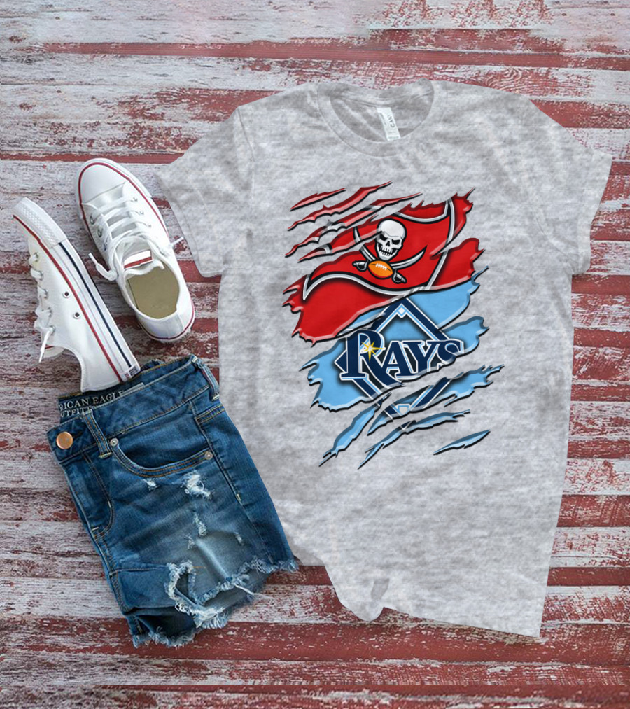 Buccaneers Skull And Crossbones Rah 027 Rays Mlb Nfl Crossover T-Shirt