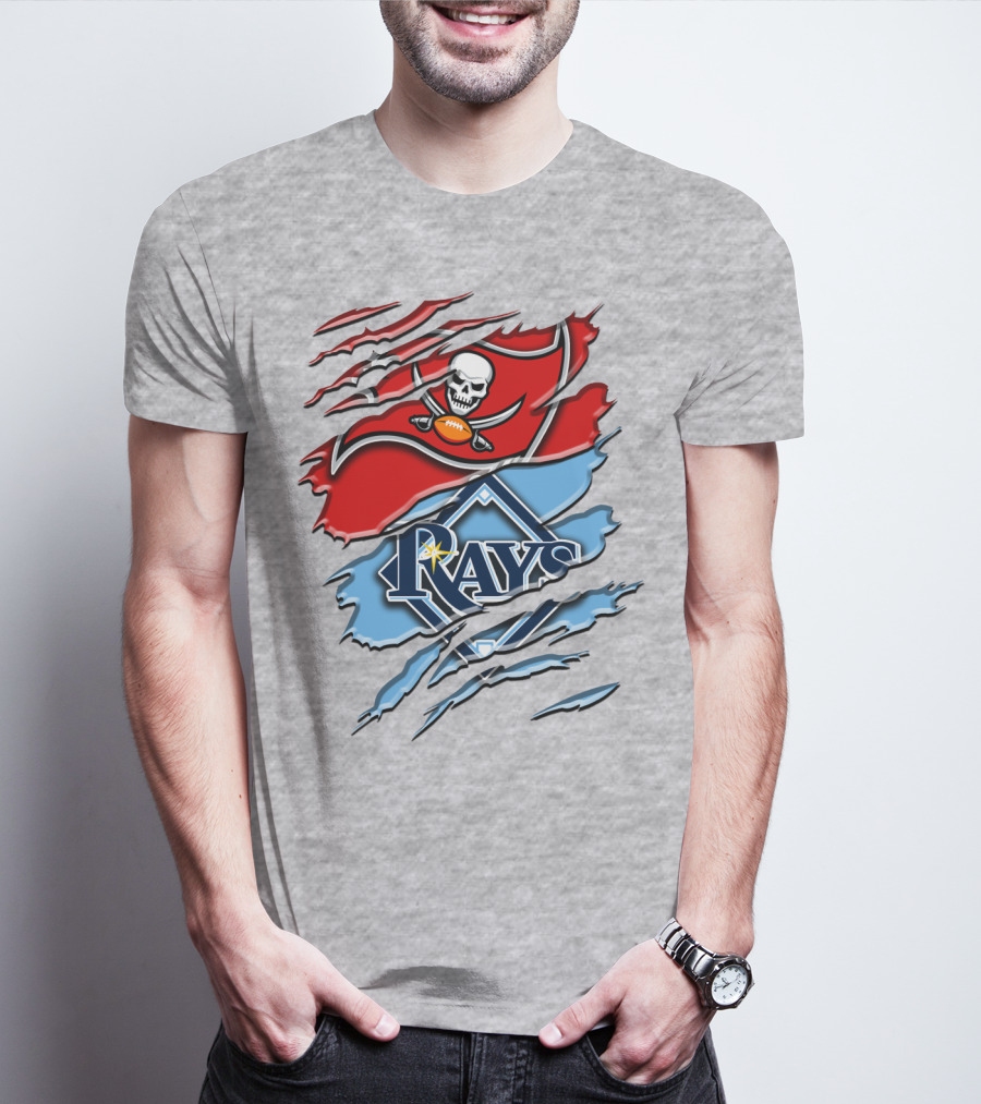 Buccaneers Skull And Crossbones Rah 027 Rays Mlb Nfl Crossover T-Shirt