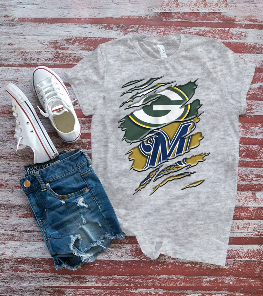 Green Bay Packers Milwaukee Brewers Crossover T-Shirt