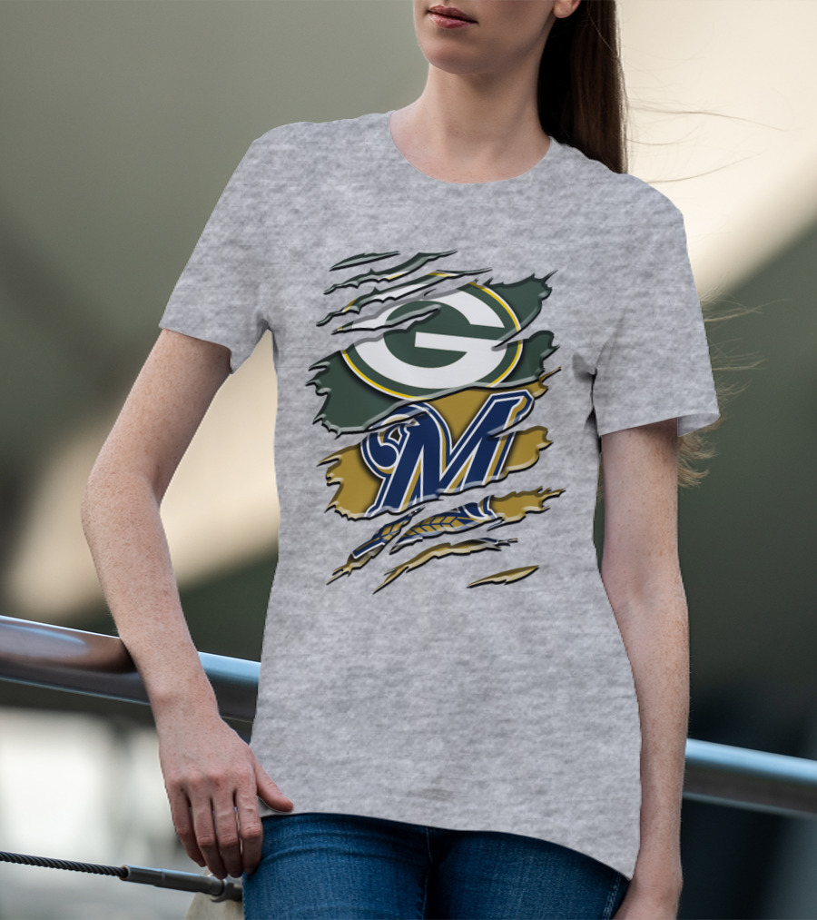 Green Bay Packers Milwaukee Brewers Crossover T-Shirt