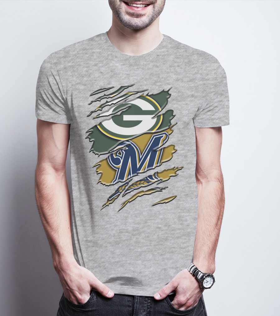 Green Bay Packers Milwaukee Brewers Crossover T-Shirt