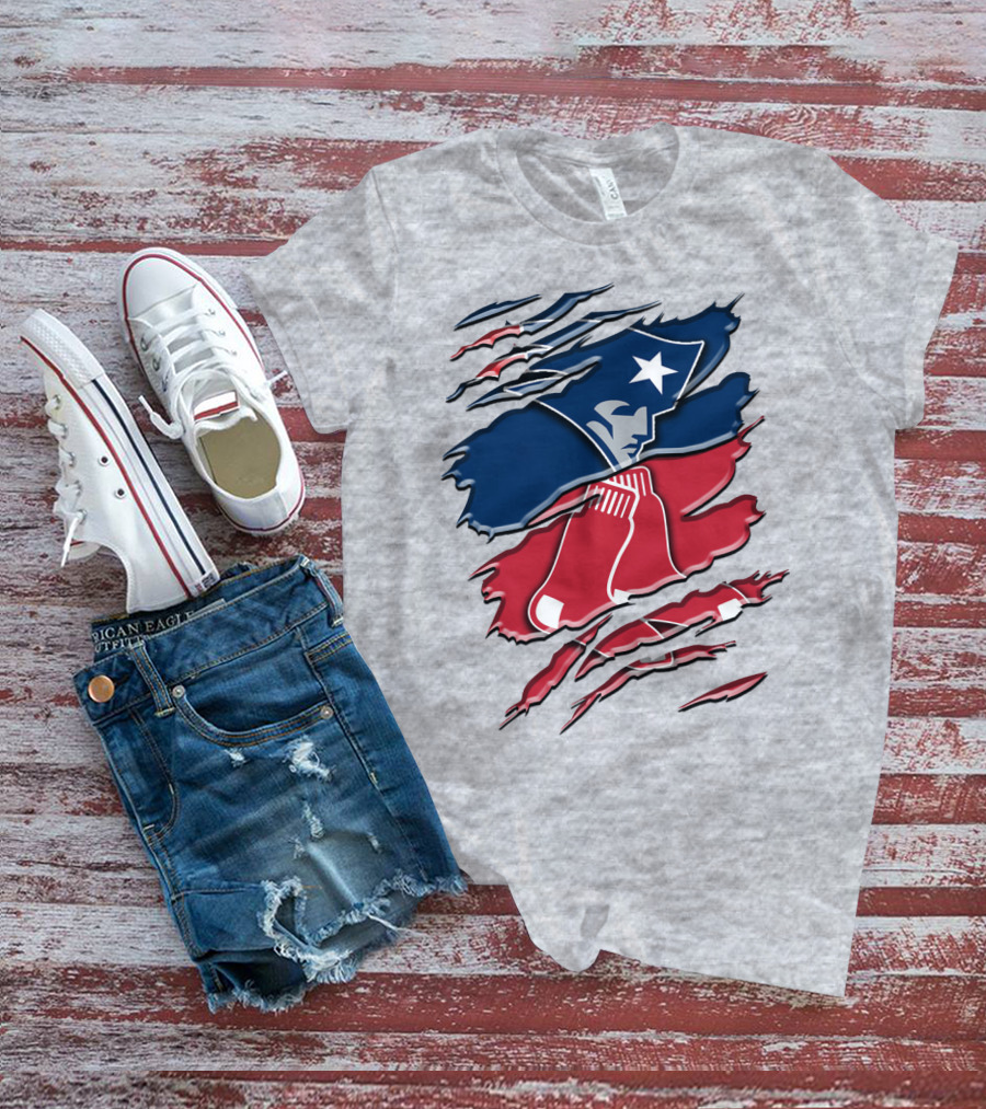 Patriots And Red Sox Ripped Design Rah 092 T-Shirt