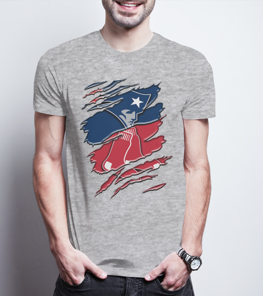 Patriots And Red Sox Ripped Design Rah 092 T-Shirt
