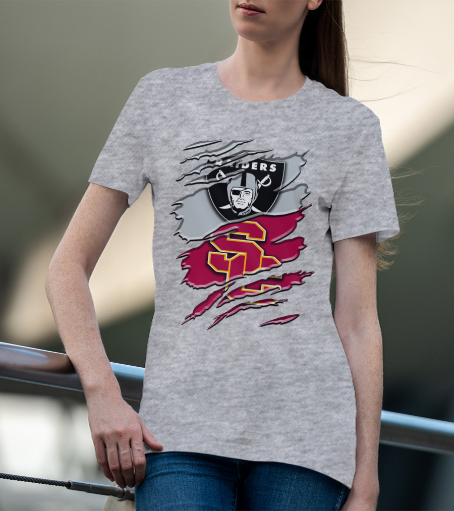 Raiders And Usc Trojans Logo Fusion Rah 098 T-Shirt