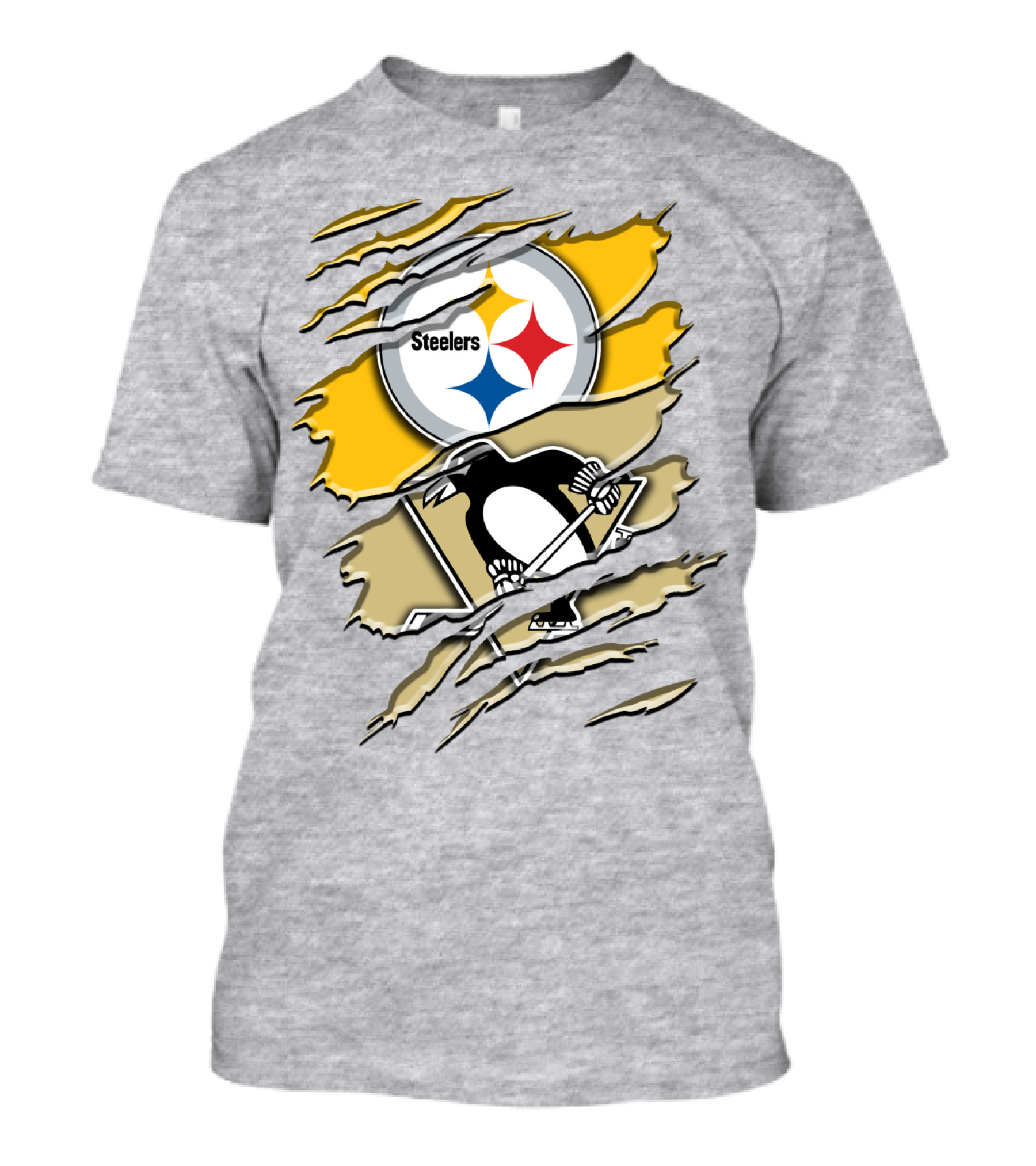 Steelers Penguins Torn Scratches Logo Collaboration T-Shirt