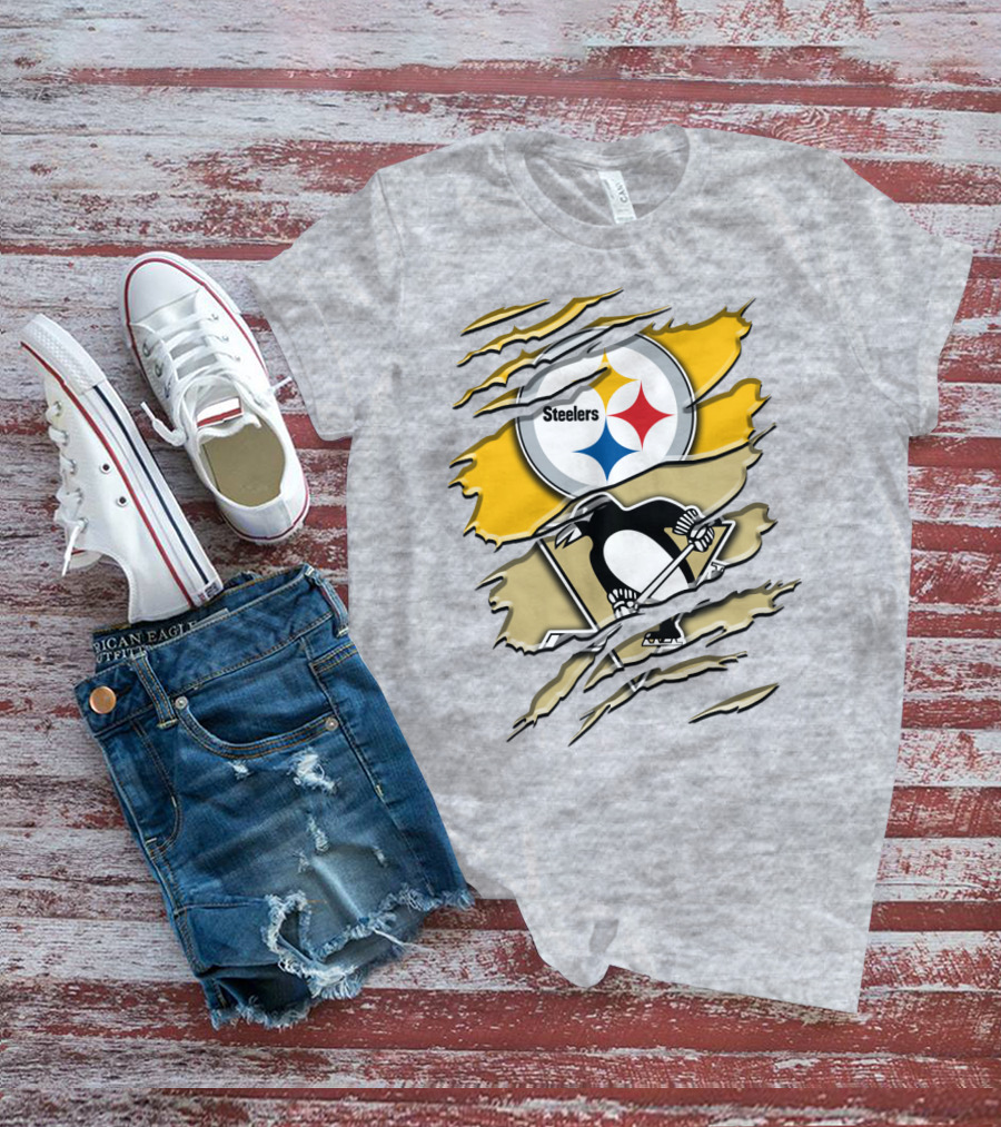 Steelers Penguins Torn Scratches Logo Collaboration T-Shirt