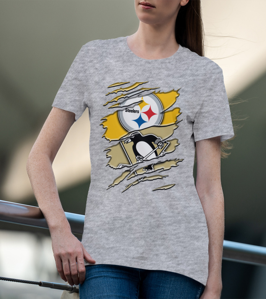 Steelers Penguins Torn Scratches Logo Collaboration T-Shirt