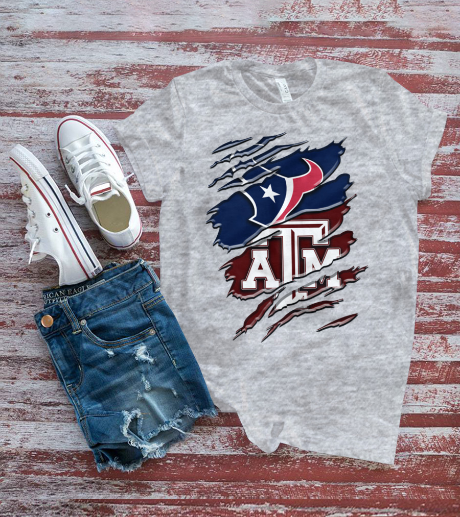 Texas A&M Aggies Houston Texans Torn Flag T-Shirt