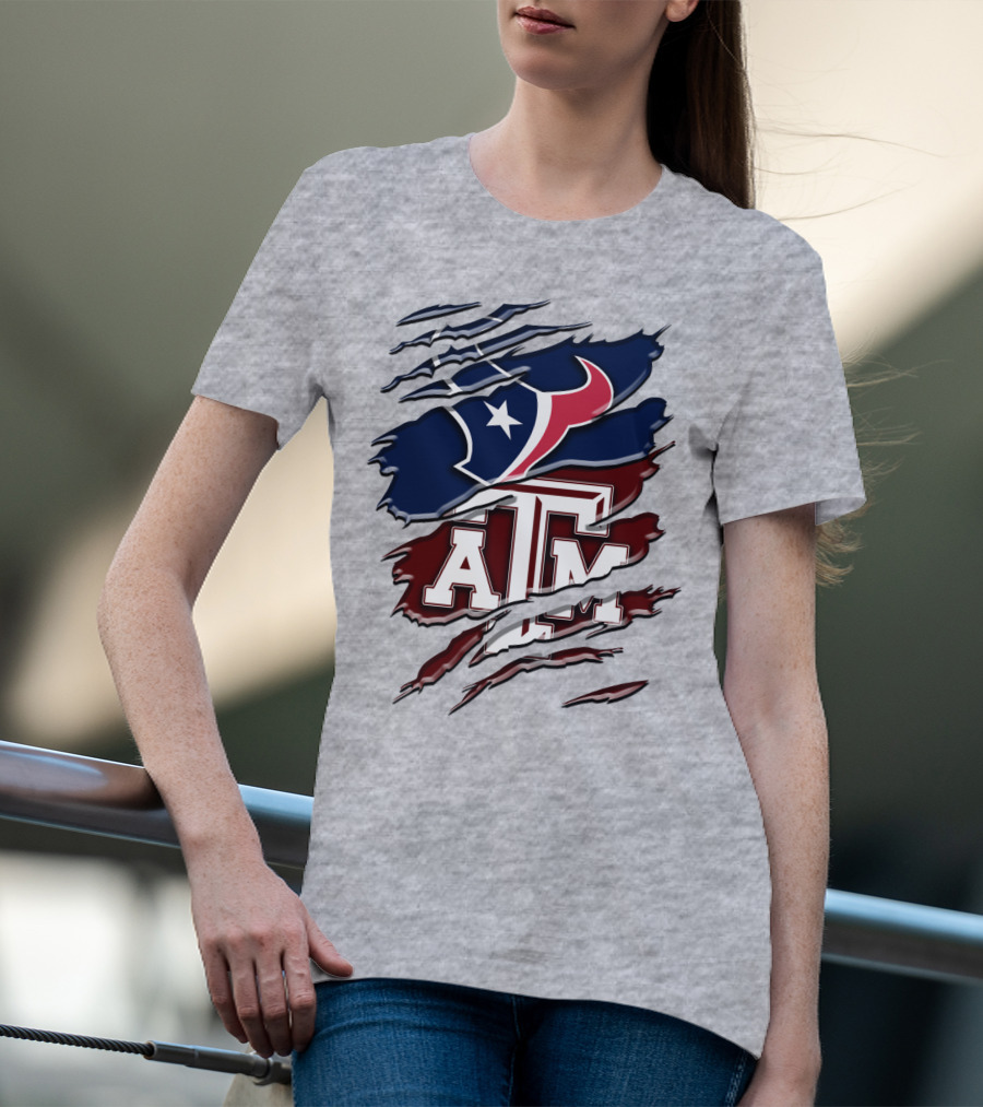 Texas A&M Aggies Houston Texans Torn Flag T-Shirt