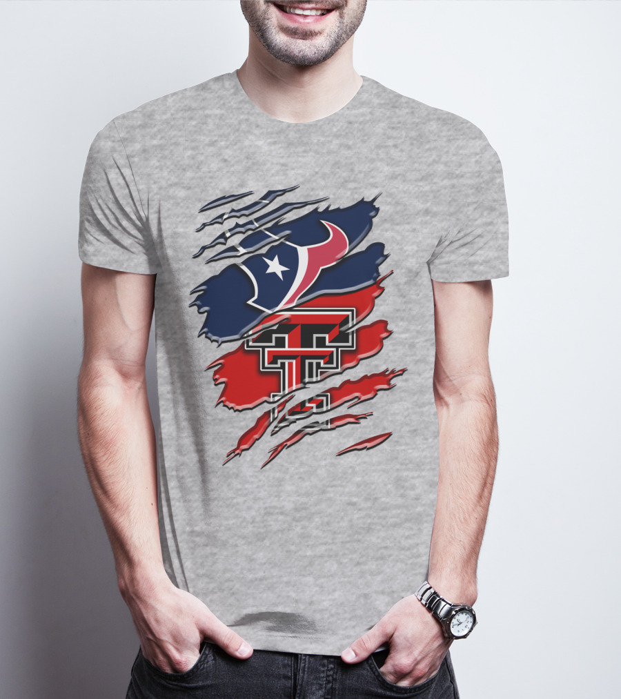 Houston Texans And Texas Tech Red Raiders Rip T-Shirt