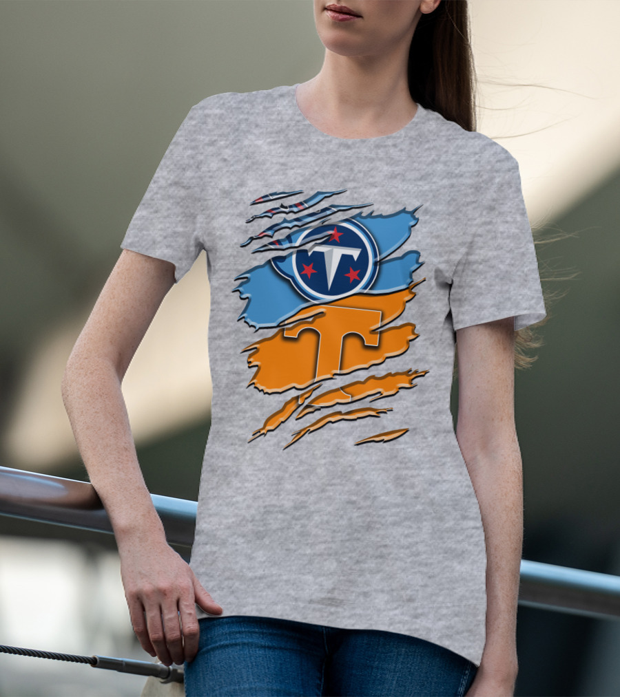 Tennessee Titans Logo With Tennessee Volunteers Colors Ripped Design Rah 131 T-Shirt