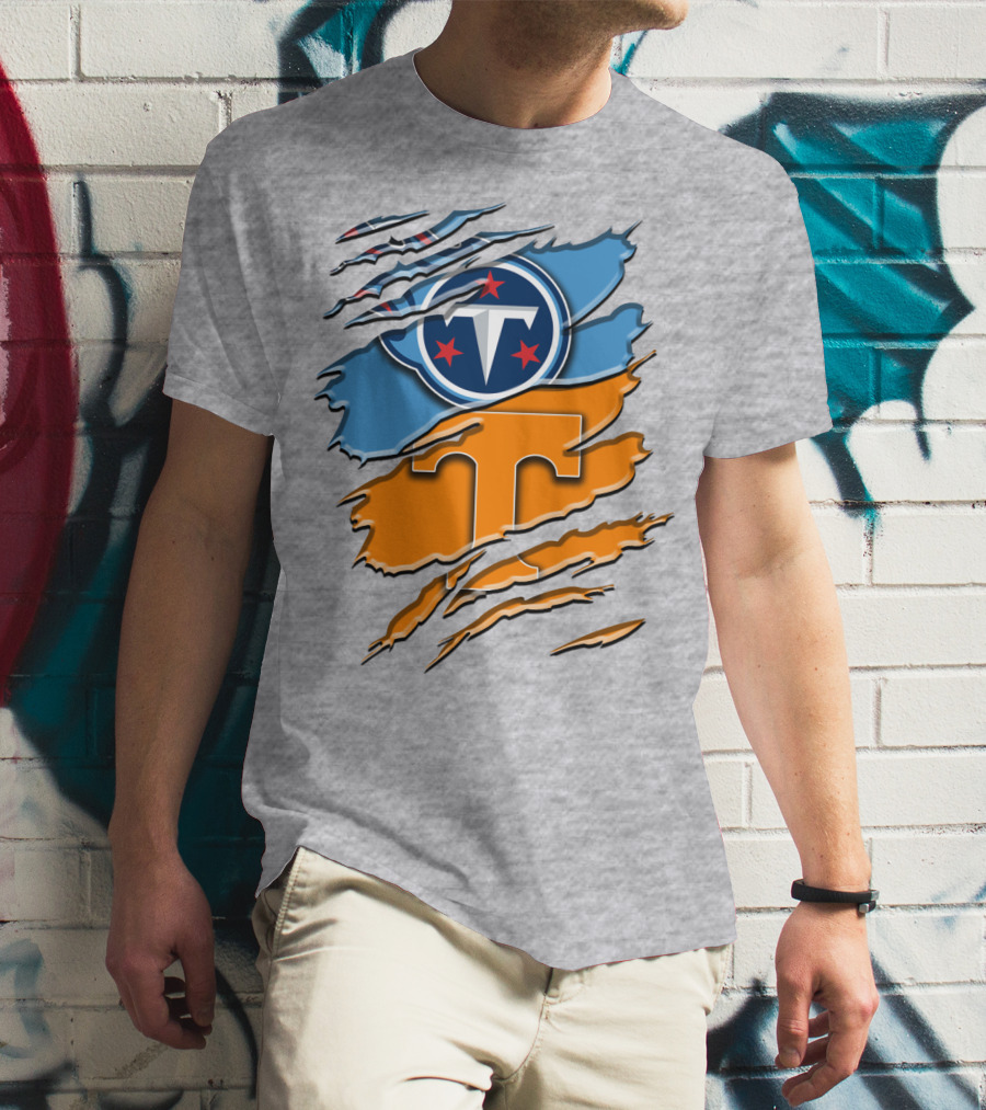 Tennessee Titans Logo With Tennessee Volunteers Colors Ripped Design Rah 131 T-Shirt