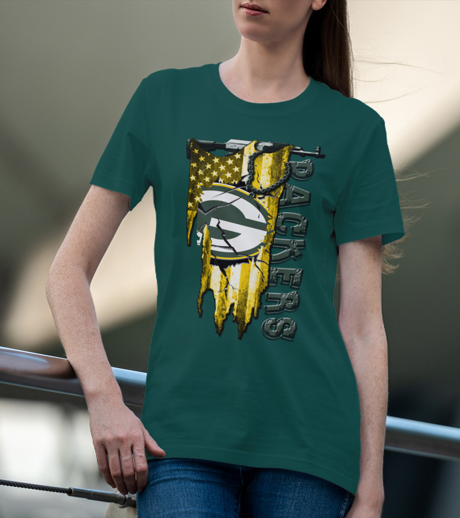 Packers Green Bay American Flag Distressed T-Shirt