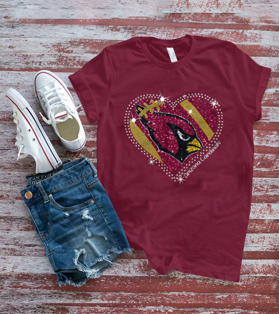 Arizona Cardinals Heart Logo Sparkle T-Shirt