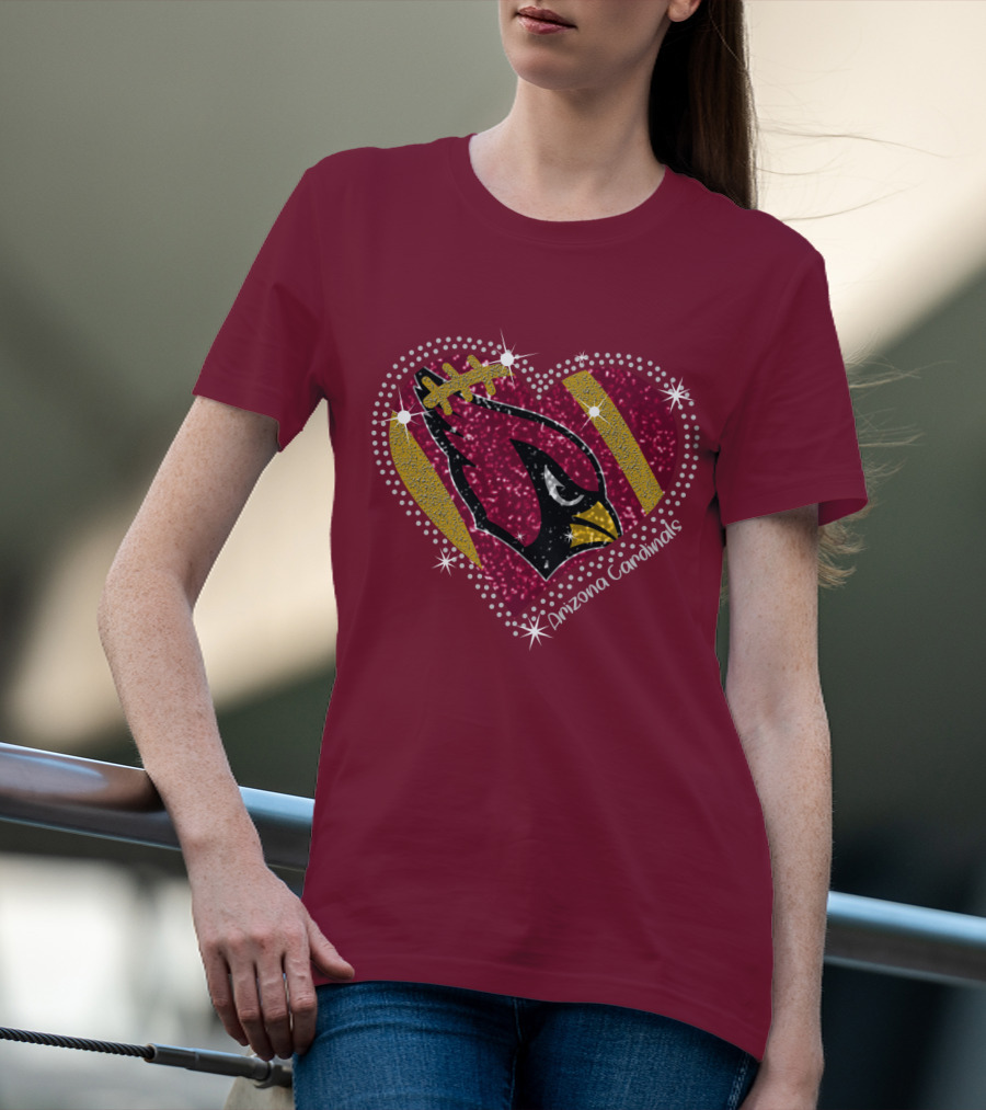Arizona Cardinals Heart Logo Sparkle T-Shirt