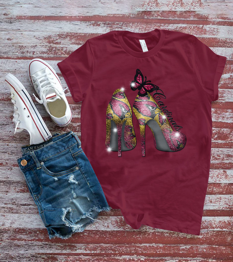 Arizona Cardinals Heels Butterfly Sparkle T-Shirt