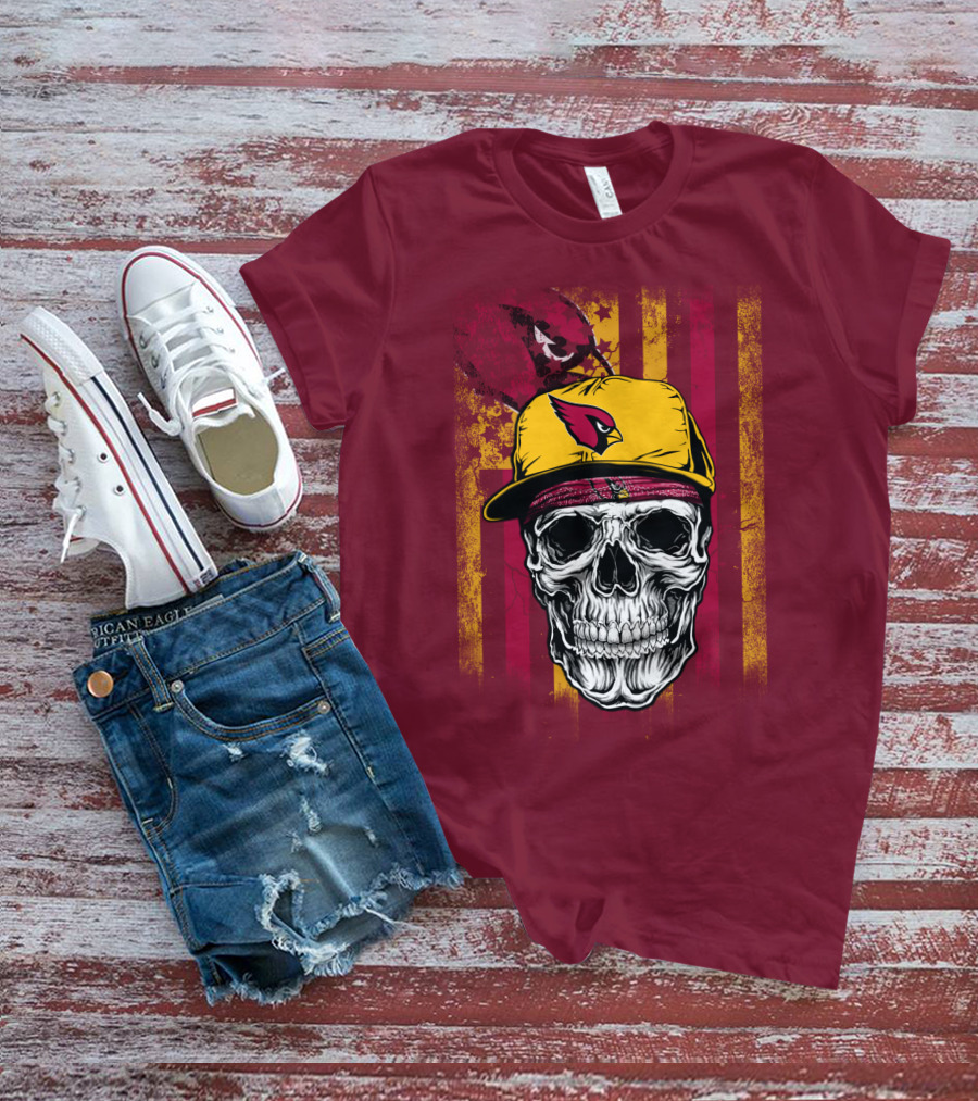 Arizona Cardinals Skull With Yellow Cap And Red T-Shirt