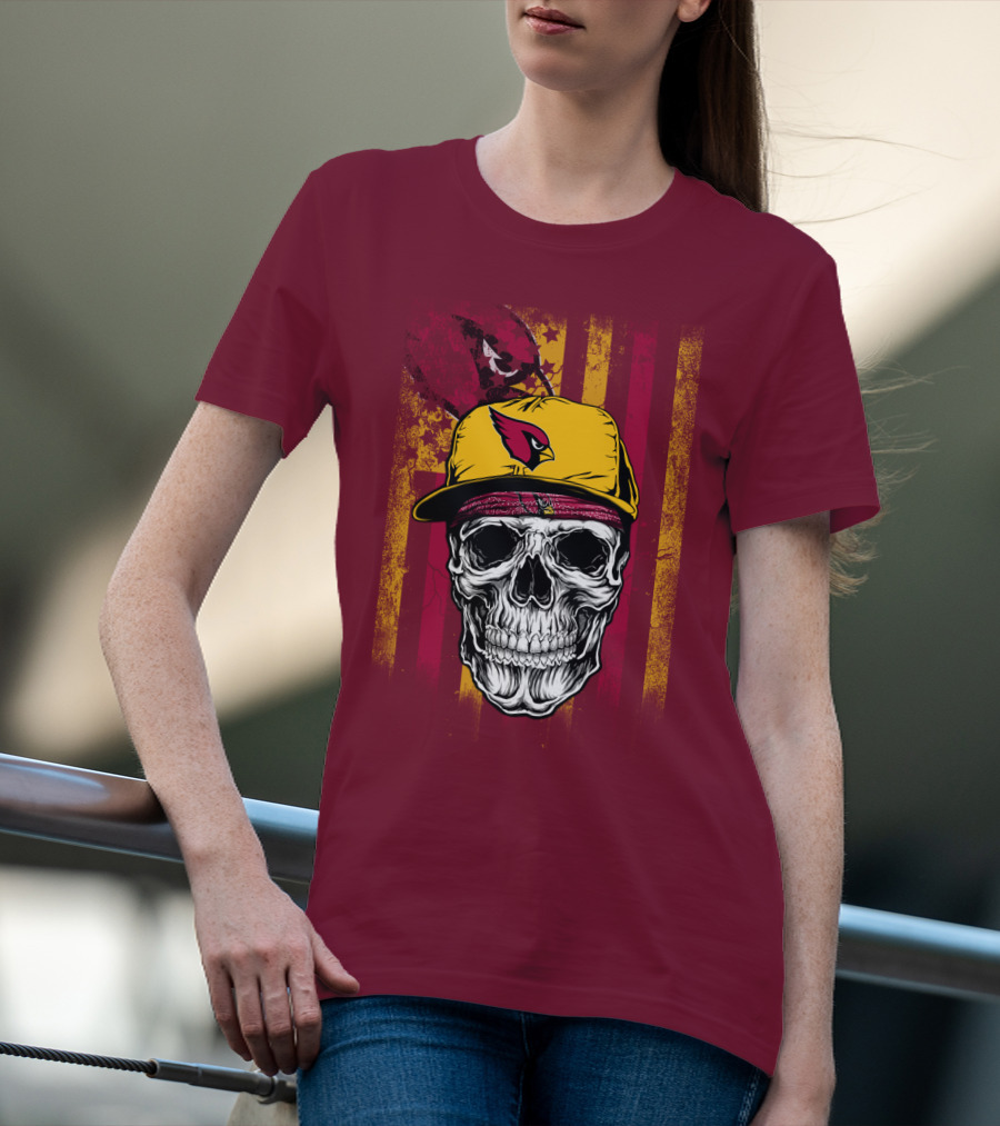 Arizona Cardinals Skull With Yellow Cap And Red T-Shirt