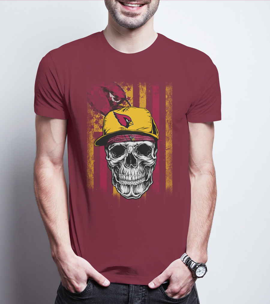 Arizona Cardinals Skull With Yellow Cap And Red T-Shirt
