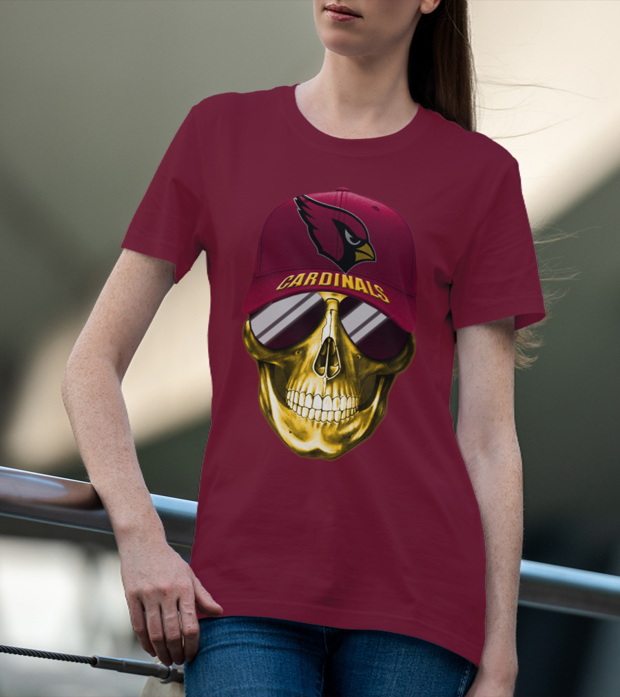Arizona Cardinals Skull With Hat And Sunglasses T-Shirt