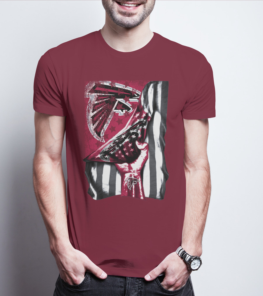 Atlanta Falcons Logo Stars And Stripes Fist Raised T-Shirt