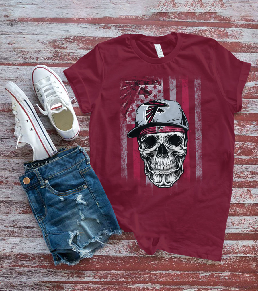 Atlanta Falcons Skull With Hat And Striped T-Shirt