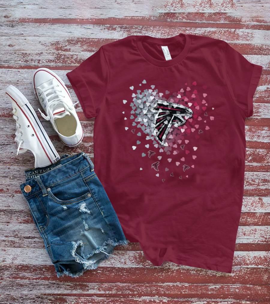 Atlanta Falcons Heart Logo With Red And Gray Hearts T-Shirt