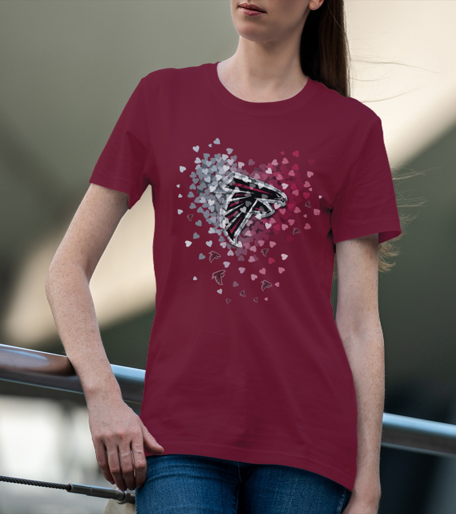 Atlanta Falcons Heart Logo With Red And Gray Hearts T-Shirt