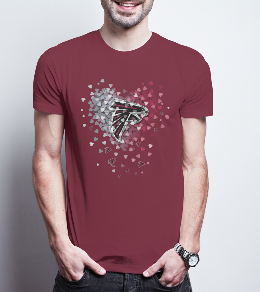 Atlanta Falcons Heart Logo With Red And Gray Hearts T-Shirt
