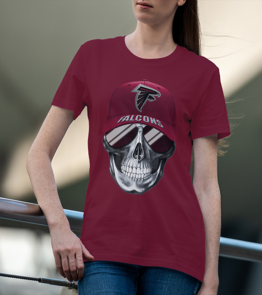 Atlanta Falcons Skull With Logo Hat And Sunglasses T-Shirt