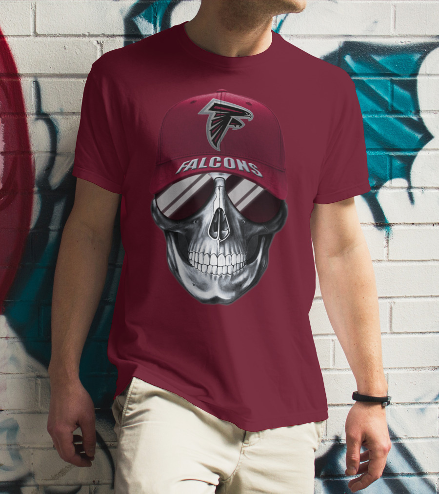 Atlanta Falcons Skull With Logo Hat And Sunglasses T-Shirt