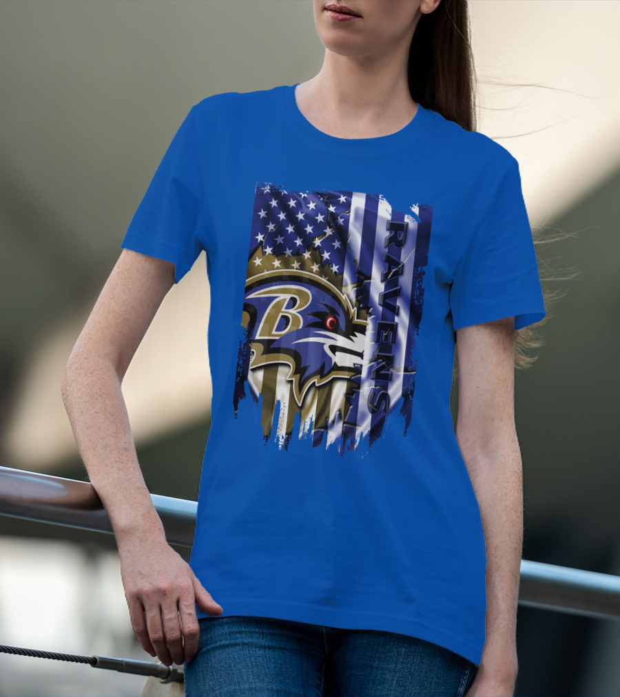 Baltimore Ravens American Flag Blend Football Team T-Shirt