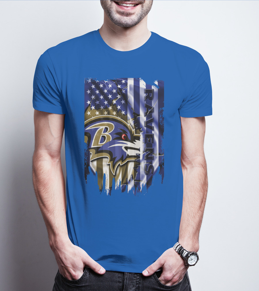 Baltimore Ravens American Flag Blend Football Team T-Shirt