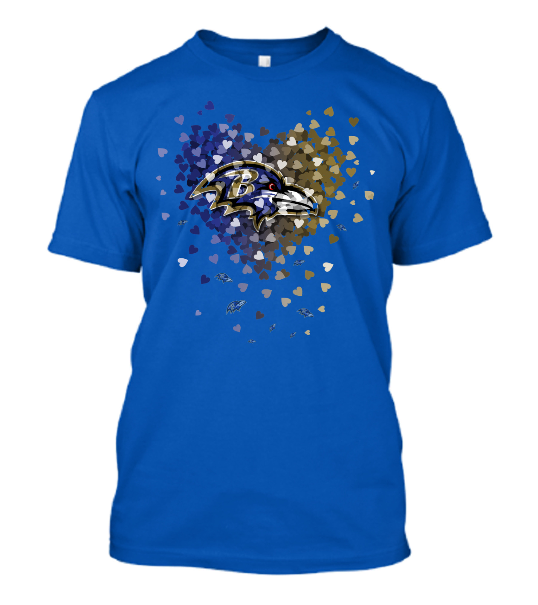 Baltimore Ravens Heart Design With Logo And Multicolored Hearts T-Shirt