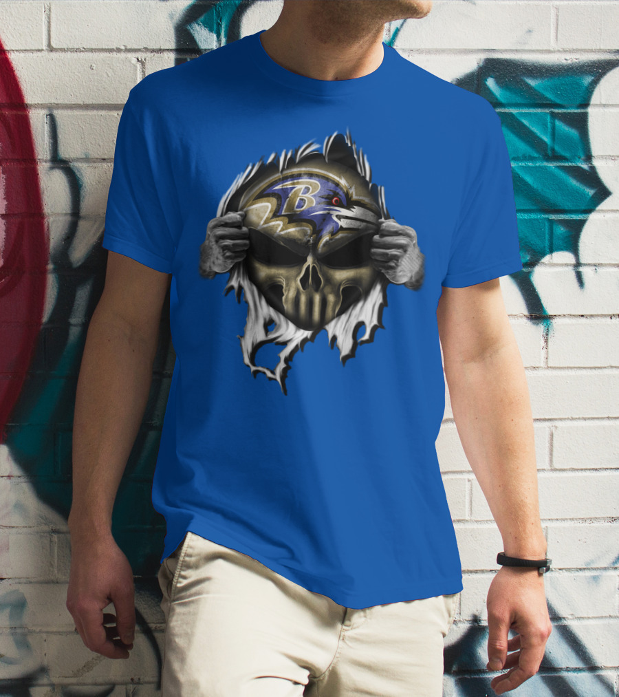 Baltimore Ravens Skull Logo Tear Reveal T-Shirt