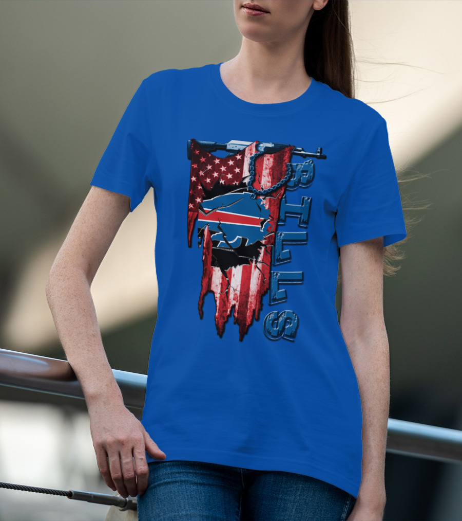 Buffalo Bills American Flag Chain Blue Logo Theme T-Shirt