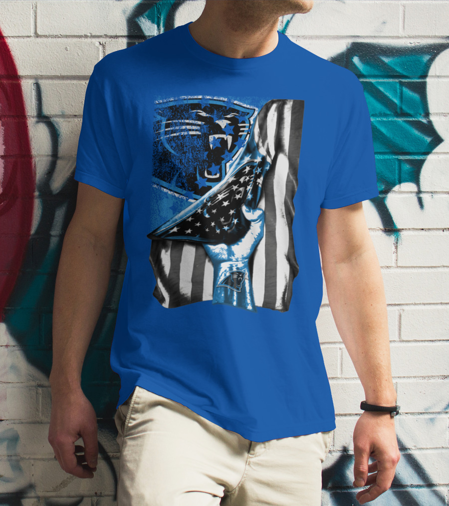 Carolina Panthers American Flag Hand Blue Graphic Fan Merchandise T-Shirt