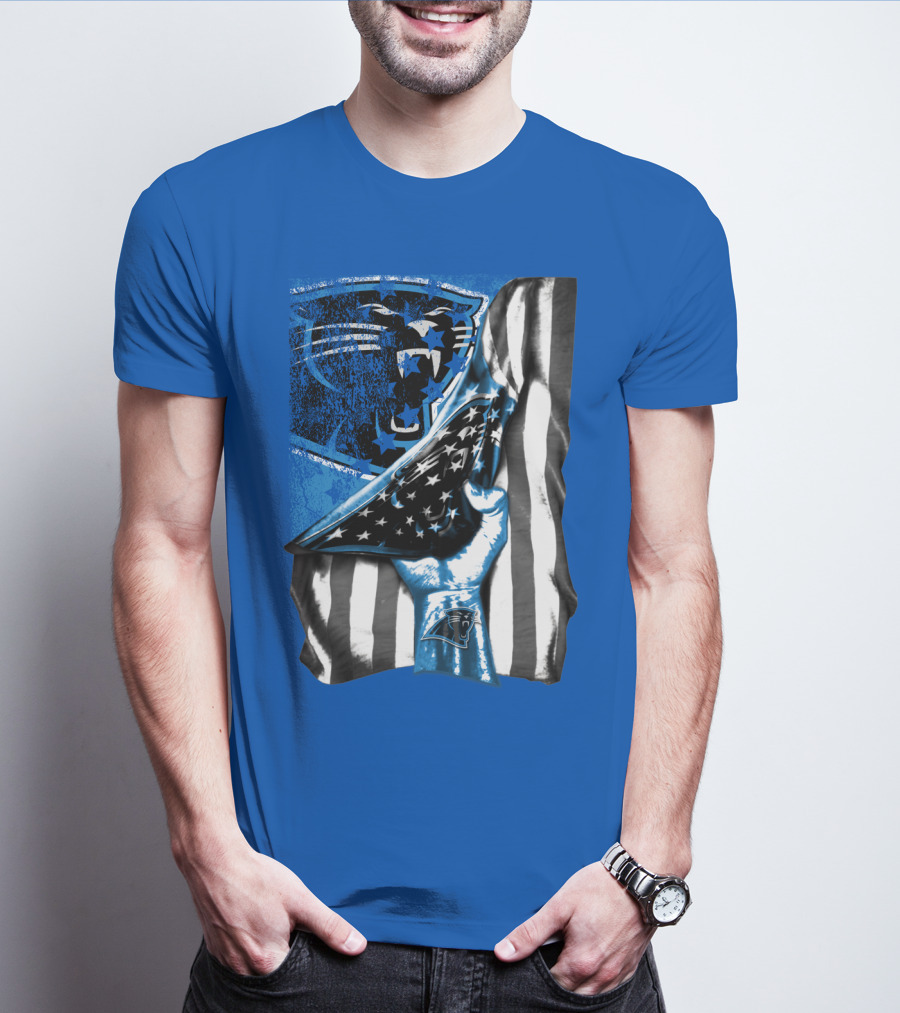 Carolina Panthers American Flag Hand Blue Graphic Fan Merchandise T-Shirt